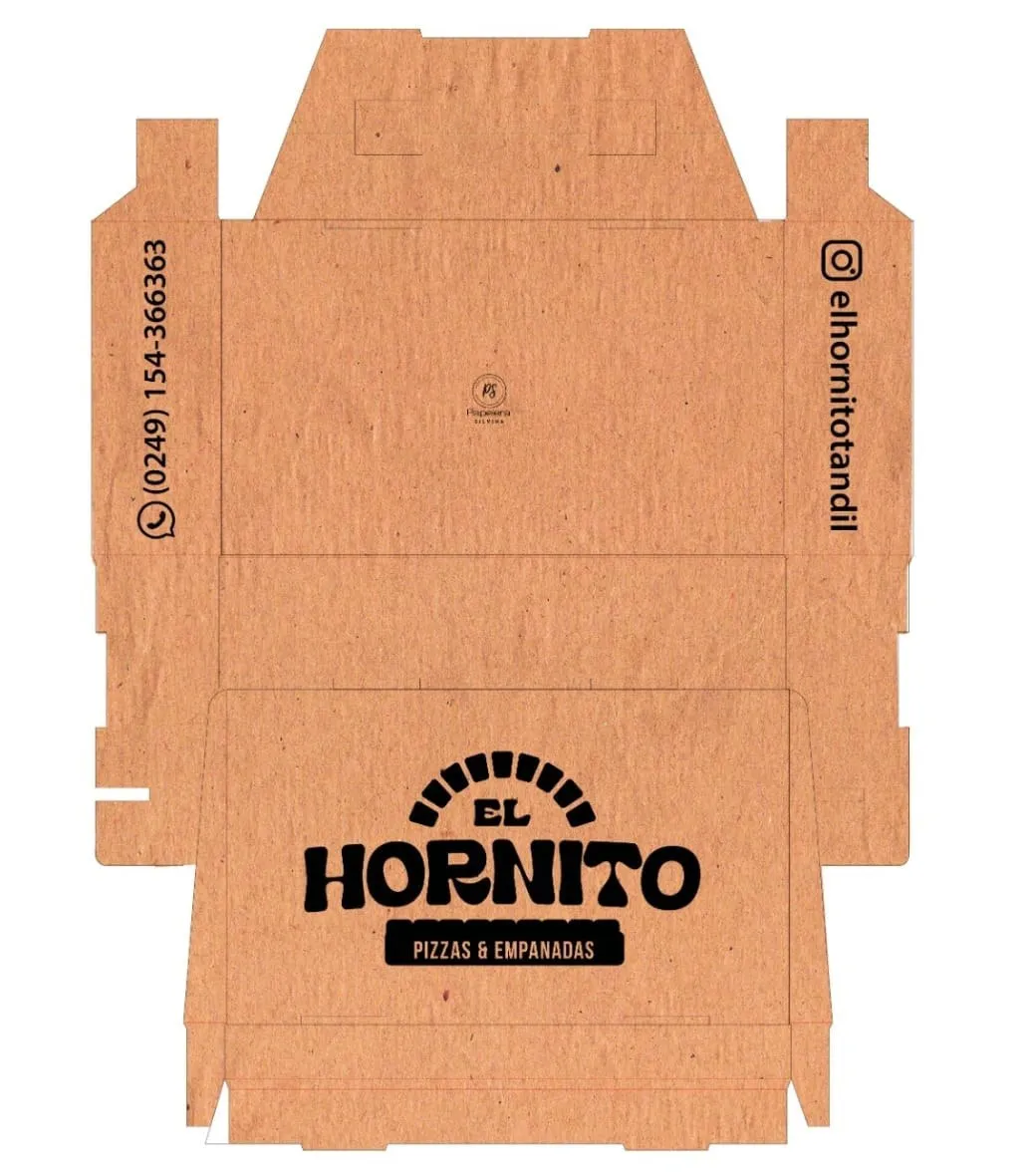 Troquel de una caja impresa, desplegado en plano
